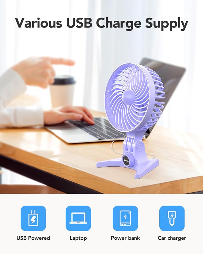 USB Desk Fan, Small Fans with CVT Variable Speeds, Strong Cooling Airflow, Quiet Portable, Desktop Mini Personal Table Fan for Room, Home, Office, Bedroom, Purple