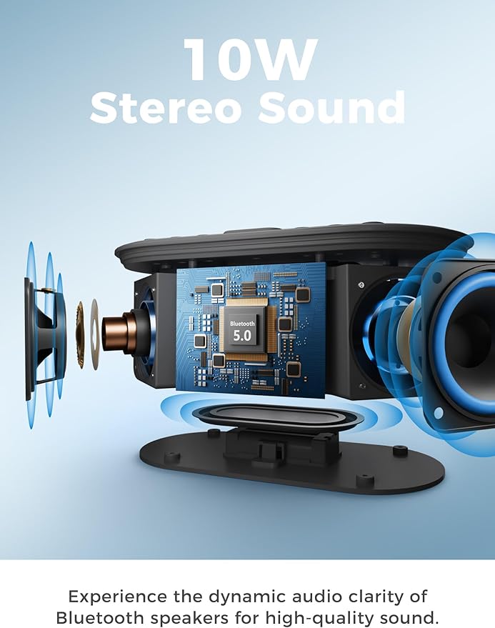 Wireless Charging Alarm Clock Radio: Qi Certified Fast Wireless Charger for iPhone Samsung - 10W Stereo Bluetooth Speaker - Dimmable Digital Clock with FM Radio for Bedroom Black