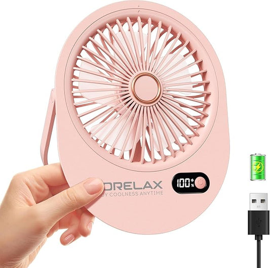 USB Desk Fan, Rechargeable Small Quiet Portable Fan, 180° Folding 6 Speeds Strong Wind Table Fans with Brushless Motor, Mini Desktop Personal Fan for Office/Bedroom, Gifts for Women/Men/girls (Pink)