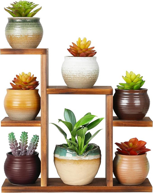 Small Desk Plant Stand 7 Tiers Window Sill Plant Shelf Tabletop Succulent Stand Wood Desktop Flower Pot Stand Holder Plant Rack for Windowsill Desktop Window Ledge Countertop Narrow Space