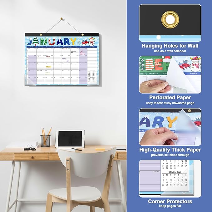 Timart Desk Calendar 2026-2027, 18 Months Calendar from Jan 2026 to June 2027, Large 17" x 12" Desktop Monthly Calendar with Corner Protectors For Home School, Office(Holiday Theme)