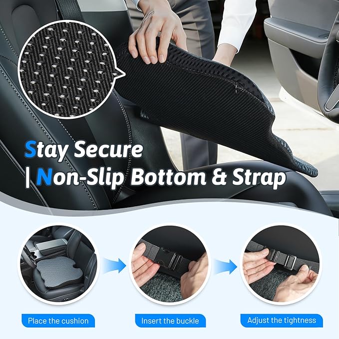 Wedge Car Seat Cushion for Better Visibility & Sciatica Pain Relief - High Density Memory Foam, Non-Slip Ergonomic Car Seat Cushion for Driving, Universal Fit for Car, SUV,Truck & Tractor
