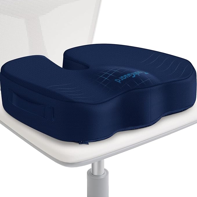 TushGuard Seat Cushion for Office Chair Memory Foam Non-Slip Cushion Back, Coccyx, Sciatica, Tailbone Pain Relief Butt Pillow for Office Chair, Car, Wheelchair, Blue, XX-Large