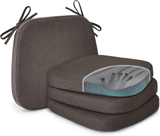 Shinnwa Seat Cushions for Dining Room Chairs 4 Pack, Patented Design Memory Foam Dining Chair Pads with Ties and Washable Cover, Set of 4, 17" x 16" x 2", Dark Brown