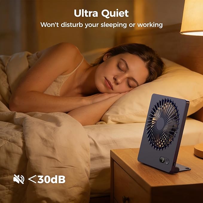 Zuvas Desk Fan Battery Operated Fan Rechargeable 180°Tilt Folding Personal Fan Ultra Quiet Small Portable 3 Speed Adjustable Strong Wind Fan For Office Bedroom Home Desktop Camping (Navy Blue)
