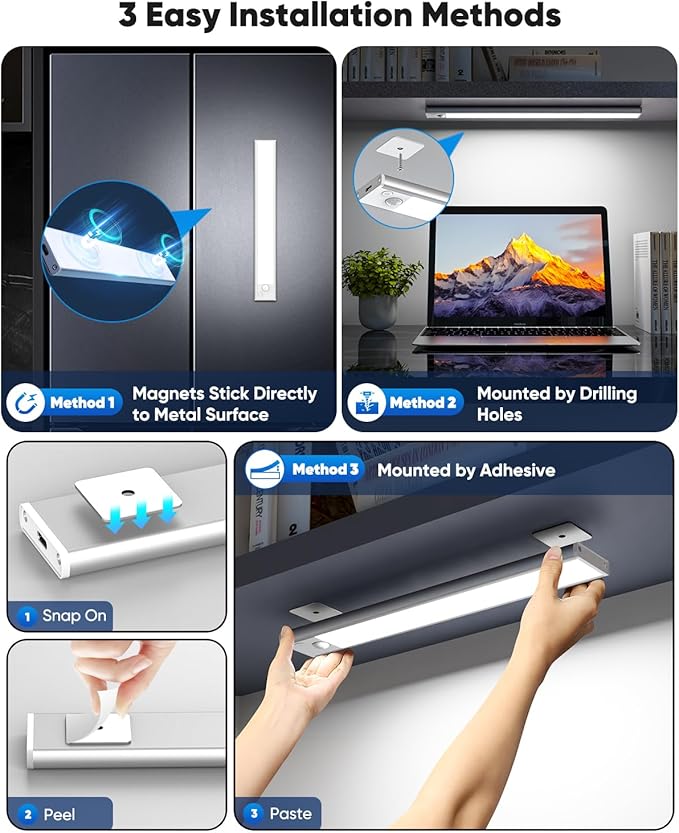 Under Cabinet Lights, 14'' LED Rechargeable Battery Operated Motion Activated Night Light Indoor, 3200mAh Magnetic Dimmable Closet Lights, 6500K Wireless Under Counter Lights for Kitchen, Home, 5 Pack