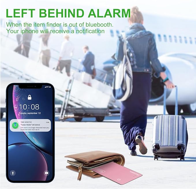 SMART LB Wallet Tracker Card Like Apple Air Tag Work with Apple Findmy(iOS only), Thin Wallet Finder, Wireless Charger(Not Include Charger), air Tags Card Tracker (Pink, Card)