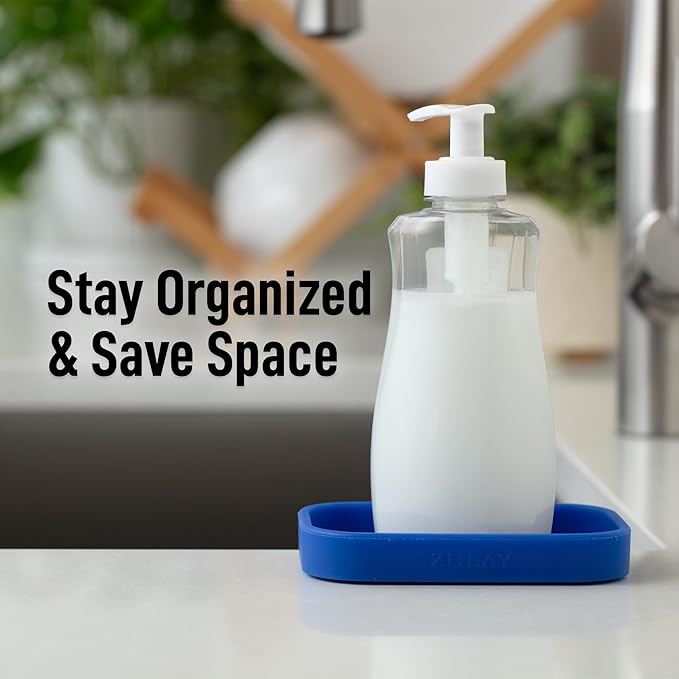 Zulay Kitchen Small Silicone Sponge Holder (4.9x3.3”) – Space-Saving Sink Organizer Tray for Sponge, Soap, Brush & More – Compact Non-Slip Dish for Kitchen & Bathroom (Turkish Sea)