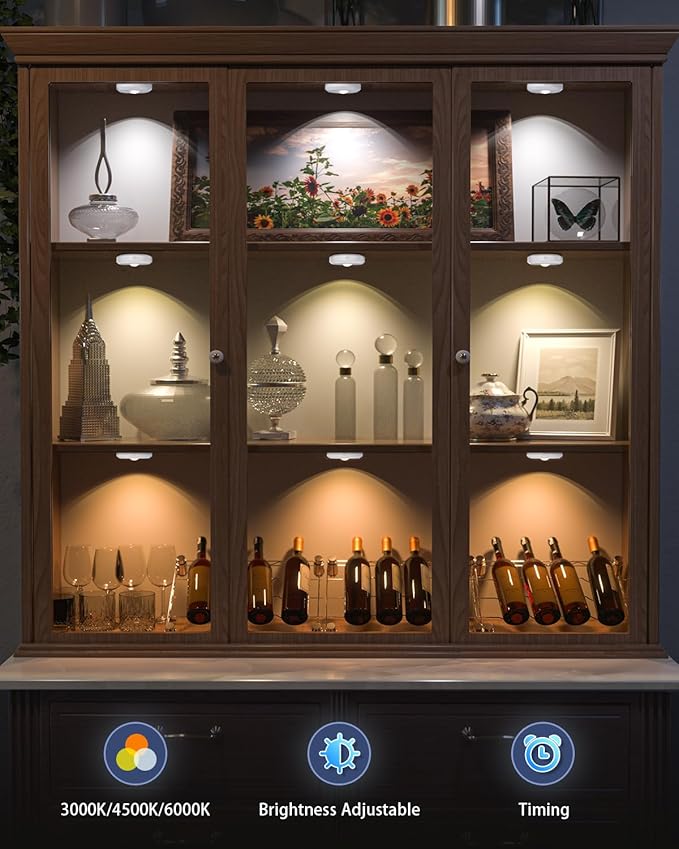 WILLED Rechargeable Puck Lights with Remote Control, 3 Color Temperatures and Timing Function, Dimmable Tap Light, Stick on Under Cabinet Lights, LED Puck Lights for Kitchen, Closet and Shelf(6 Pack)