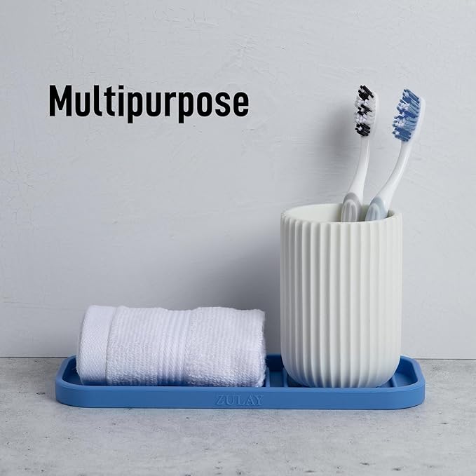 Zulay Kitchen (9x3.5) Silicone Sponge Holder for Kitchen Sink - Flexible Multipurpose Soap Tray Sponge Holder - Sink Organizer Tray for, Bathroom, Makeup, Trinkets & More (Provence Blue)