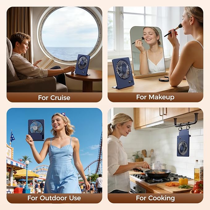 Zuvas Desk Fan Battery Operated Fan Rechargeable 180°Tilt Folding Personal Fan Ultra Quiet Small Portable 3 Speed Adjustable Strong Wind Fan For Office Bedroom Home Desktop Camping (Navy Blue)