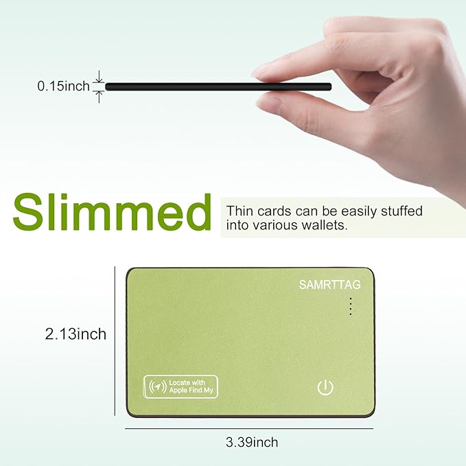 SMART LB Wallet Tracker Card Like Apple Air Tag Work with Apple Findmy(iOS only), Thin Wallet Finder with Wireless Charger(Not Include Charger), air Tags Card Tracker (Green, Card)