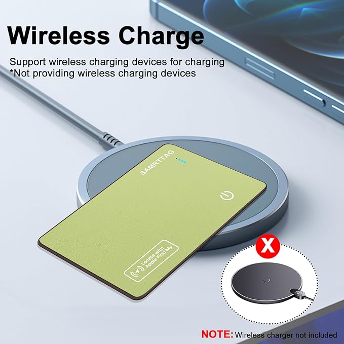 SMART LB Wallet Tracker Card Like Apple Air Tag Work with Apple Findmy(iOS only), Thin Wallet Finder with Wireless Charger(Not Include Charger), air Tags Card Tracker (Green, Card)