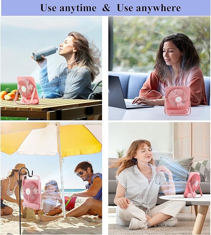 WHATOOK Small Desk Fan Personal Fans: 5000mah 25 Hours Battery Office Quiet Mini Desktop Fan Portable Rechargeable Travel Essentials (Purple, 2000 mAh)