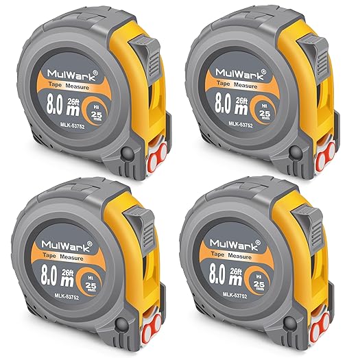MulWark 4 Pack Metric Tape Measure, Easy Read Measuring Tape Retractable with Fractions 1/8, Both-Side Metal Blade, Magnetic Hook & Shockproof Case for Construction, Carpenter, Architect, Woodworking