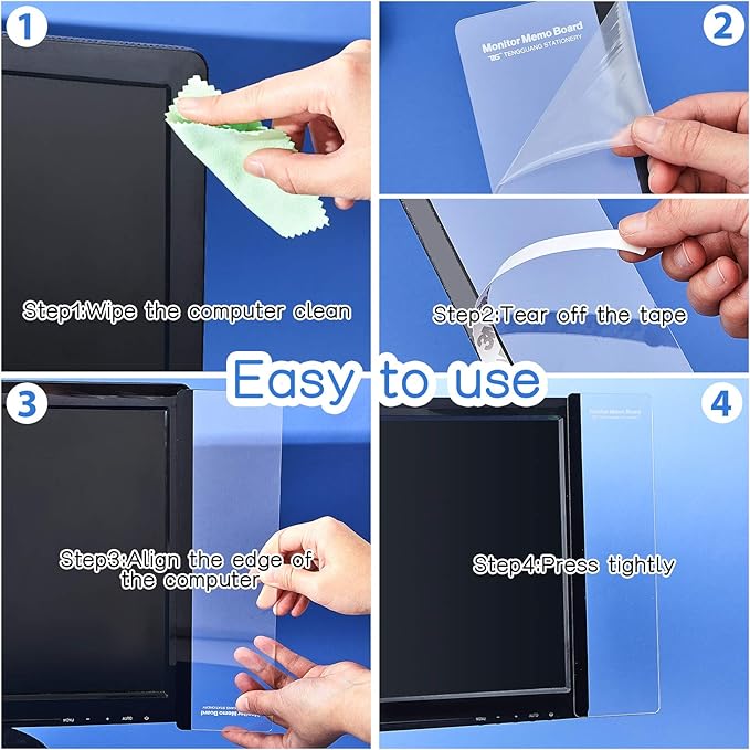 Zonon 4 Pieces Monitor Memo Board, Memo Boards for Computers Transparent Acrylic Monitor Side Panel Office Desk Accessories Desktop Computer Sticky Note Holder for Office Home Work Desk