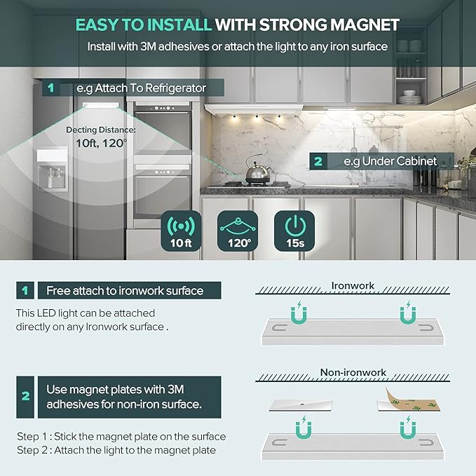 Under Cabinet Lights, Motion Sensor Closet Light, Rechargeable 1500mAh Battery Operated, 3 Modes 36 LED Lighting for Kitchen Counter Cabinet (1 Pack)
