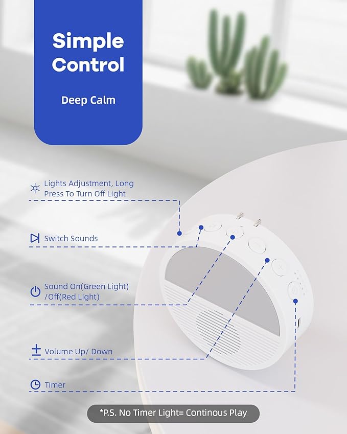 Wall Plug in/Cable Connection White Noise Sound Machine, Seaside Sunset Noise Machines for Sleeping Baby, Adults, White Noise Machine for Office Privacy & Noise Canceling, Clinic Talks, 2 Pack