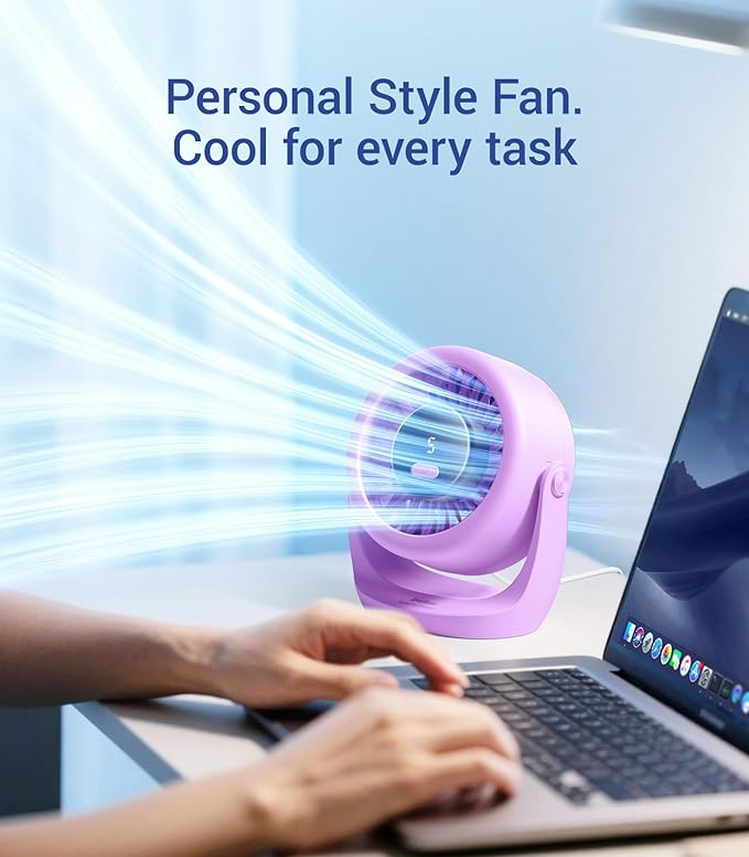 Diveblues USB Desk Turbo Fan, Ultra-Quiet Mini Desk Fan, Powerful Wind, LED Display, 5 Speed, 360° Rotating Small Portable Fan for Home, Office and Outdoor Cool Tech Gadgets - TurboBreeze