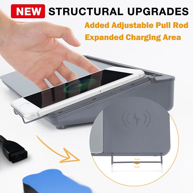 SELEAD Desktop Glass Whiteboard with Wireless Charger Station, Dry Erase White Board Computer Pad Keyboard Stand with Organizer for Home, School, Office Desk Accessories, Gray
