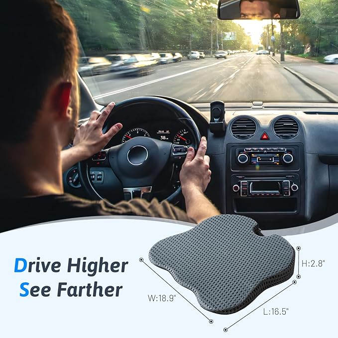 Wedge Car Seat Cushion for Better Visibility & Sciatica Pain Relief - High Density Memory Foam, Non-Slip Ergonomic Car Seat Cushion for Driving, Universal Fit for Car, SUV,Truck & Tractor