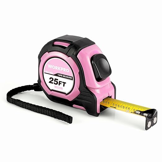 WORKPRO Pink Auto-Lock Tape Measure, 25FT 1/8 Fractions Easy Read Measuring Tape, Double Retract Measurement Tape Accuracy 1/32 for Engineer,with Magnetic Hook, Rubber Protective Casing - Pink Ribbon