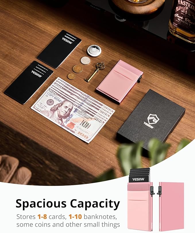 YESIIW Credit Card Holder Wallet for Men RFID Blocking Slim Minimalist Metal Wallet with Money Pocket Contactless Card Protector