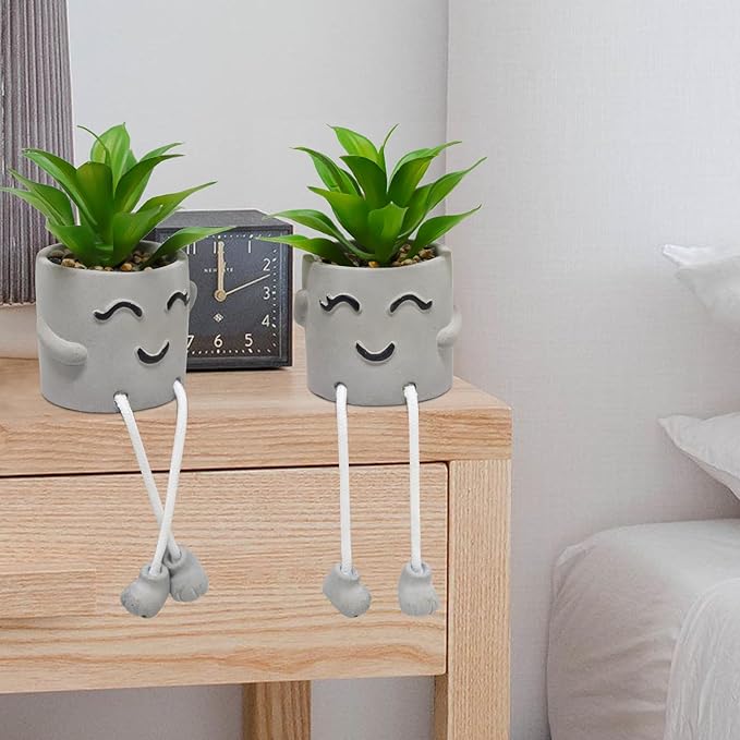 2PCS Fake Succulents, Artificial Plants Bathroom Decor, Mini Plants Shelf Decor, Small Desk Plant for Home Decor, Cute Faux Plants Office Decor, Fake Plants for Women Desk