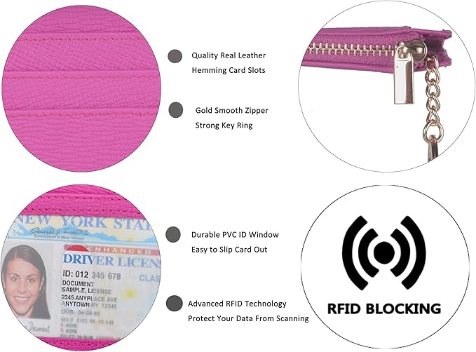 woogwin Slim RFID Credit Card Holder for Women Mini Front Pocket Wallet Purse With Keychain