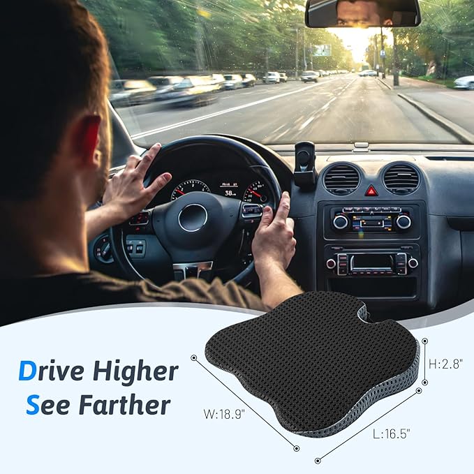 Wedge Car Seat Cushion for Better Visibility & Sciatica Pain Relief - High Density Memory Foam, Non-Slip Ergonomic Car Seat Cushion for Driving, Universal Fit for Car, SUV,Truck & Tractor