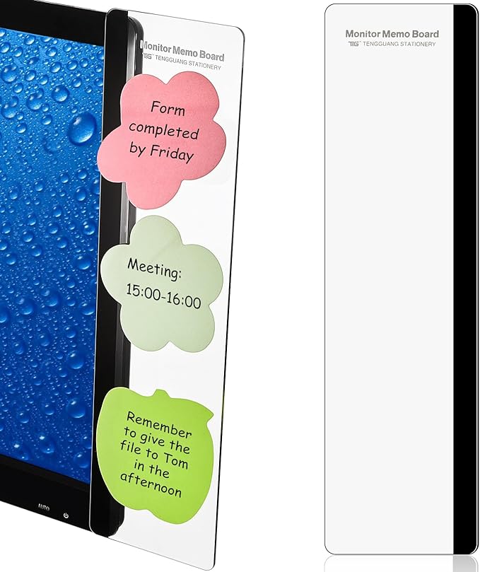 Zonon 2 Pieces Monitor Memo Board, Memo Boards for Computers Transparent Acrylic Monitor Side Panel Office Desk Accessories Desktop Computer Sticky Note Holder for Office Home Work Desk