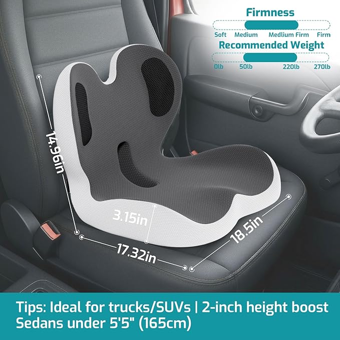 Trucker Seat Cushion, Car Seat Cushions with Lumbar Support Pillow, Ergonomic L-Shaped Orthopedic Memory Foam Pad for Long Driving Back Pain Sciatica Relief, Drivers Office Workers (Black+LGrey)