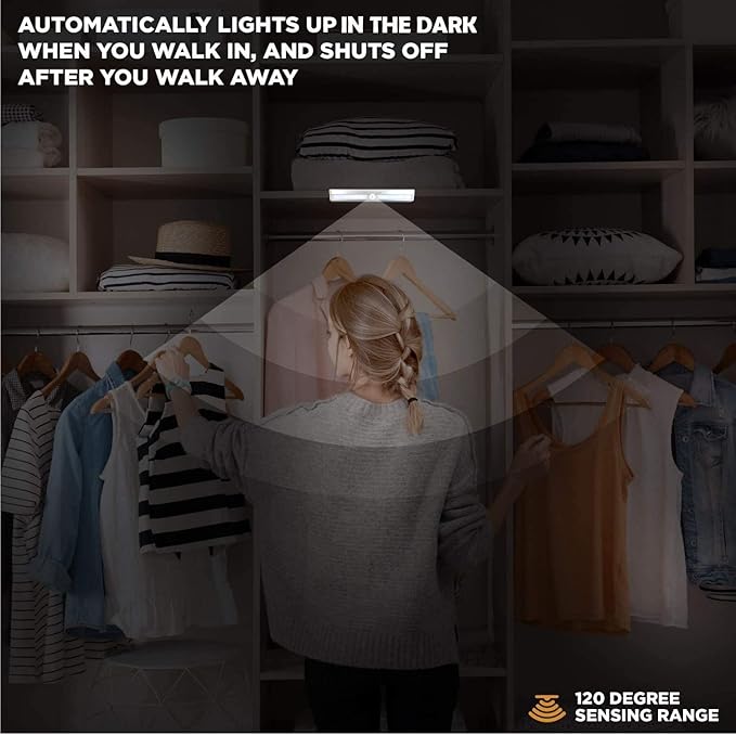 VYANLIGHT Under Cabinet Lighting – Motion Sensor Closet Lights, Battery Operated LED Strip Light Bar, Stick-On Wireless Indoor Lights for Kitchen, Pantry, Hallway, Stairs, 6 Pack