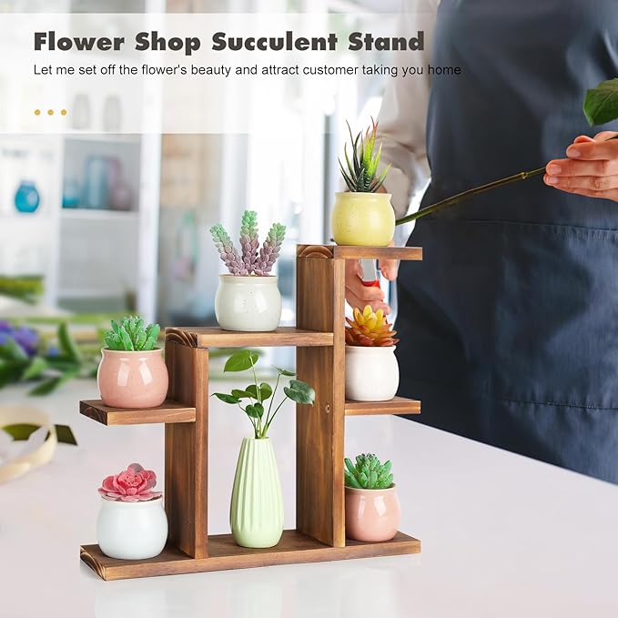 Small Desk Plant Stand 7 Tiers Window Sill Plant Shelf Tabletop Succulent Stand Wood Desktop Flower Pot Stand Holder Plant Rack for Windowsill Desktop Window Ledge Countertop Narrow Space