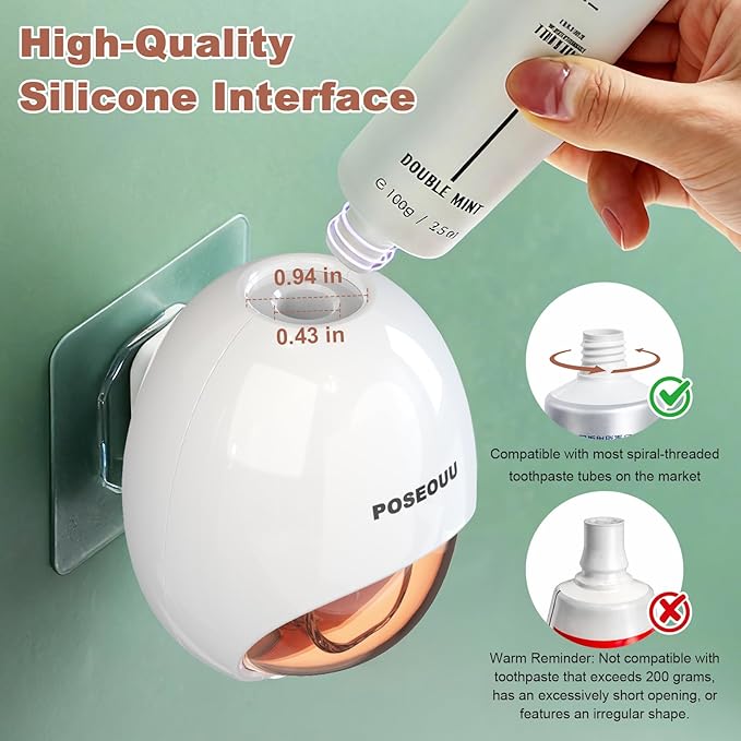 Toothpaste Dispenser Wall Mounted for Bathroom Automatic Toothpaste Squeezer for Kids and Adult with Custom Cleaning Brush & 2 Heavy-Duty Adhesive Pads (Rouge Powder)