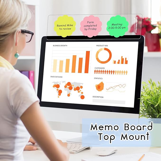 Zonon 4 Pieces Monitor Memo Board, Memo Boards for Computers Transparent Acrylic Monitor Side Panel Office Desk Accessories Desktop Computer Sticky Note Holder for Office Home Work Desk