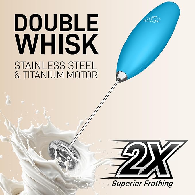 Zulay Kitchen Whisk Milk Frother with 4 Duracell Batteries - Powerful Handheld Foam Maker for Coffee, Lattes, Matcha, Hot Chocolate & Cappuccinos - Whip Creamy Froth in Seconds