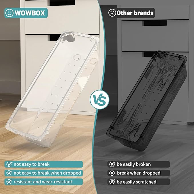 WOWBOX 40 PCS Clear Plastic Drawer Organizer Set, 4 Sizes Desk Drawer Organization and Storage Containers for Makeup, Cosmetics, Jewelry and Gadgets in Kitchen, Bathroom, Bedroom, Office, Clear