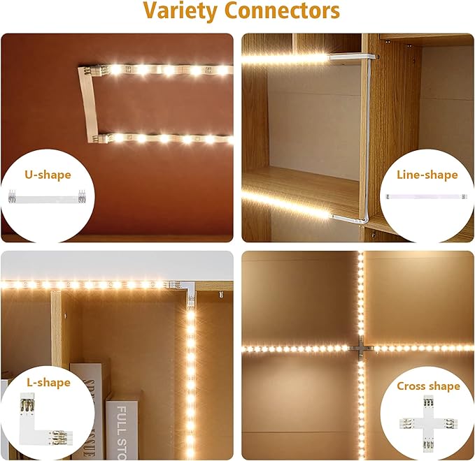 WOBANE LED Display Light Kit, Set of 8x12 inch LED Strip Bar, Cabinet Lighting for Showcase, Bookshelf,Kitchen Counter,Shelves,Rope Lighting with 24W Adapter,6000K White DIY Lamp,Cross Light