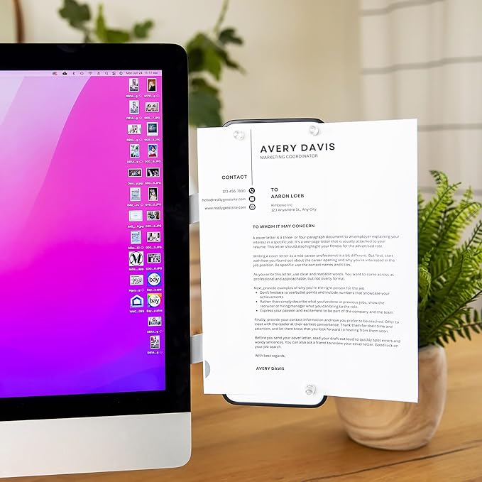 Removable Multi-Use Laptop and Monitor Memo Board; 11.8" x 4.3" Magnetic Whiteboard, Gray Brackets, Marker, Mirror, and 4 Magnets Included; Document Holder; Small Dry Erase Board; Sticky Note Holder