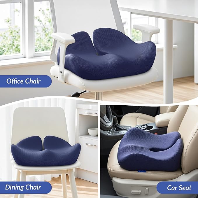 ZIKEE Pioneering Seat Cushion for Pressure Relief, Ergonomic Office Chair Cushion for Sciatica, Back, Hemorrhoids & Tailbone Pain Relief, High-Density Memory Foam Car Seat Cushion with Anti-Slip Base
