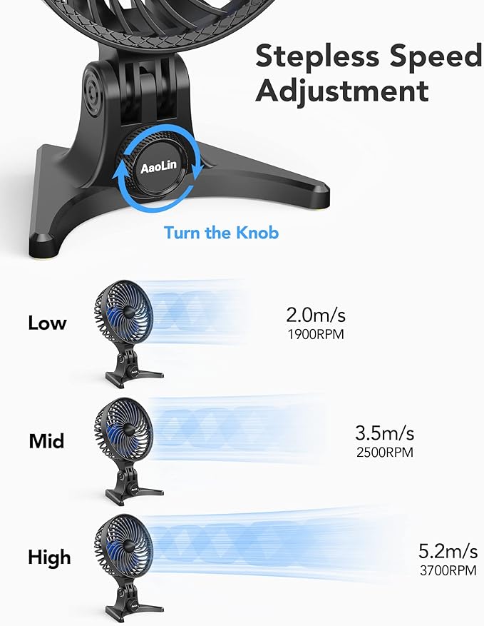 USB Desk Fan, Small Fans with CVT Variable Speeds, Strong Cooling Airflow, Quiet Portable, Desktop Mini Personal Table Fan for Room, Home, Office, Bedroom, Blue Black