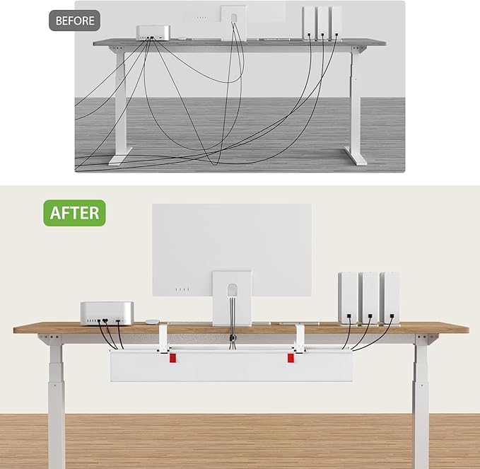 KEEGH Large 36" Under Desk Cable Management Tray - Under Desk Cord Organizer - Clamp/Screw Mount - Support Upto 70lbs - Wire Management - Gaming/PC Cable Tray - Cord Hiders for Office/Home, White