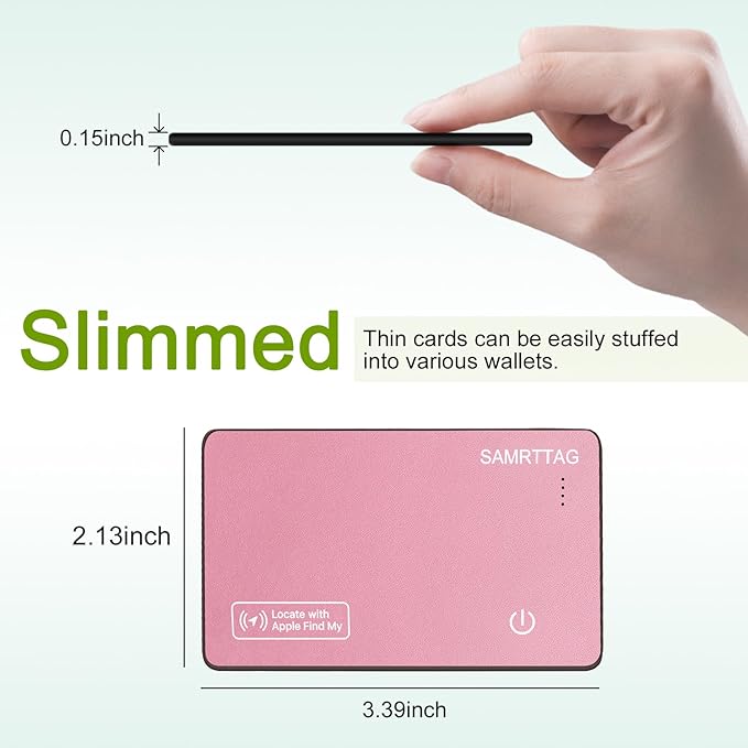 SMART LB Wallet Tracker Card Like Apple Air Tag Work with Apple Findmy(iOS only), Thin Wallet Finder, Wireless Charger(Not Include Charger), air Tags Card Tracker (Pink, Card)