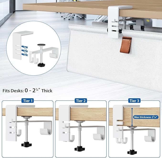 Zilink Large Cable Management Under Desk 40" No Drill Desk Cable Management Clamp/Screw Mount Fabric Cable Tray Sturdy Waterproof Cable Organizer for Office, Home, White