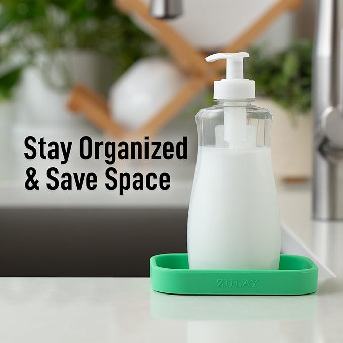 Zulay Kitchen Small Silicone Sponge Holder (4.9x3.3”) – Space-Saving Sink Organizer Tray for Sponge, Soap, Brush & More – Compact Non-Slip Dish for Kitchen & Bathroom (Carnival Glass)