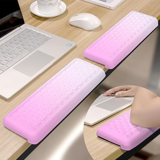 Rnivvi L-Shaped Desk Elbow Pad, 2-Pack Ergonomic Memory Foam Wrist Rest for Computer Keyboard, Office, Non-Slip Desk Edge Cushion Universal Fit, Forearm Rest Pad for Pain Relief Support, Pink Gradient