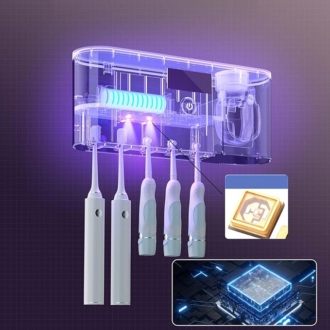 Toothbrush Holders for Bathrooms, Toothbrush Sanitizer Holder for Kids and Adult, Electric Toothbrush Holders Wall Mounted with Toothpaste Dispenser