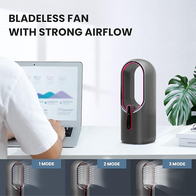 Desk Fan Bladeless, 11.8 Inch Office Fan Small, Quiet, 3 Speed Adjustment, Touch Control, Easy to Clean, Desk Fans Small Quiet, Ideal for Office, Living Room, Bedroom