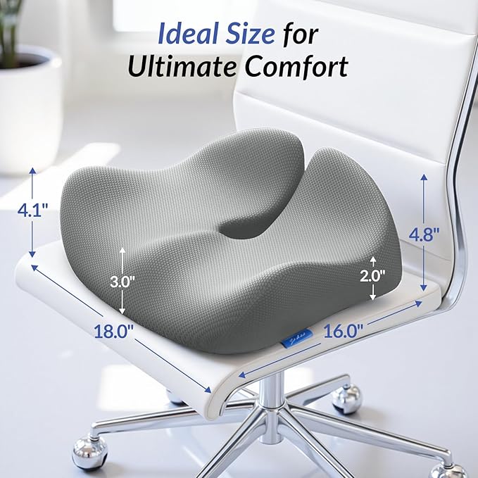 ZIKEE Pioneering Seat Cushion for Pressure Relief, Ergonomic Office Chair Cushion for Sciatica, Back, Hemorrhoids & Tailbone Pain Relief, High-Density Memory Foam Car Seat Cushion with Anti-Slip Base